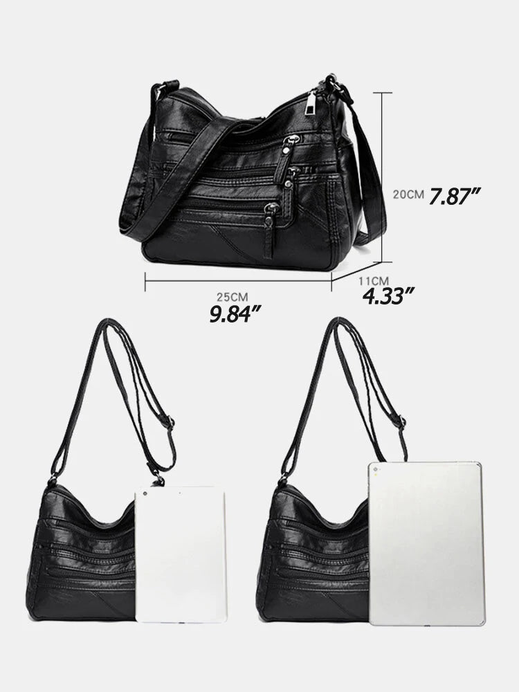 Women Vintage Anti-theft Multi-pocket PU Leather Crossbody Bag Shoulder Bag