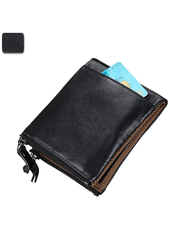 Zipper RFID Card Holders Anti-theft Zip Coin Pocket Bifold Wallets