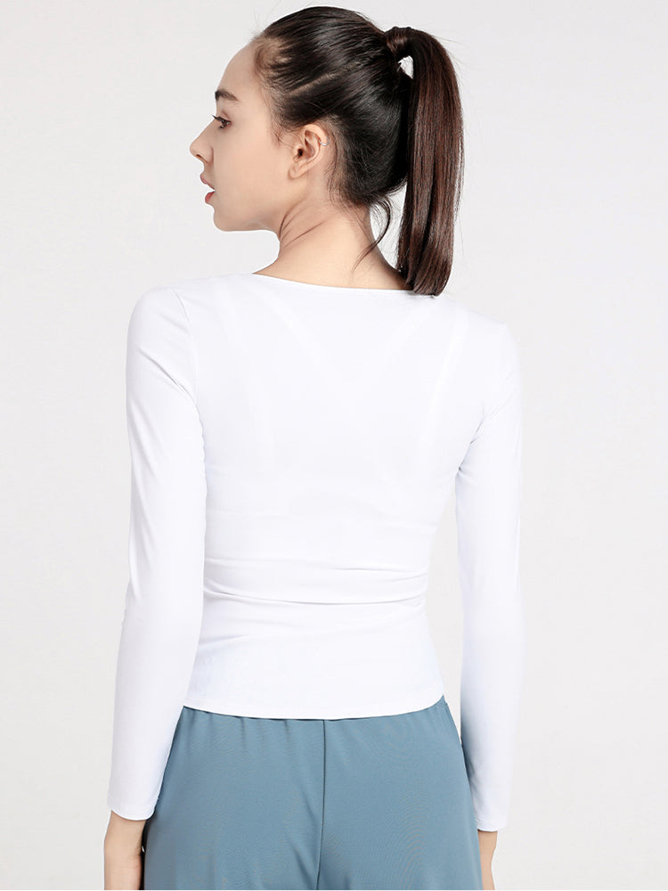 Slim Fit V-neck Long Sleeve Yoga Tops Breathable Athletic Workout Running Shirt