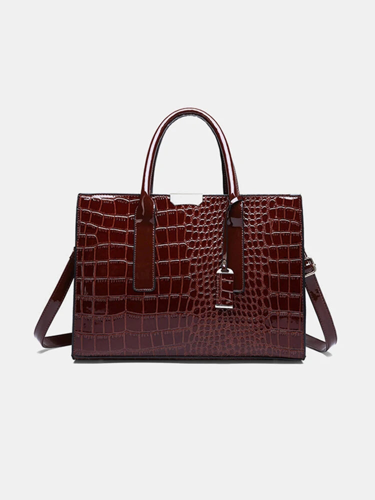 Crocodile Pattern Tote Handbag Large Capacity Solid Crossbody Bag