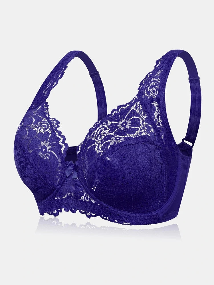 Floral Lace Trim See Through Thin Breathable Push Up Bra