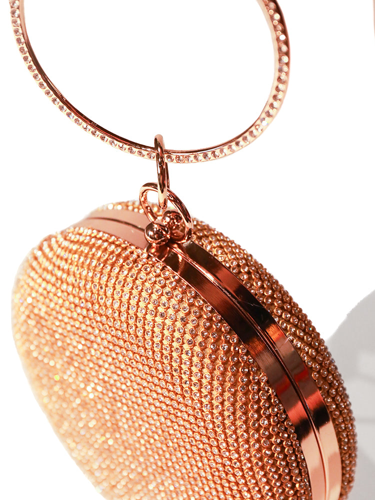 Round Purse Clutches Rhinestone Ring Handbag Crossbody Bag