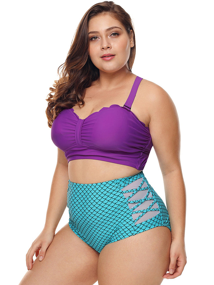Women's Printed Fish Scale high Waist Split Bikini