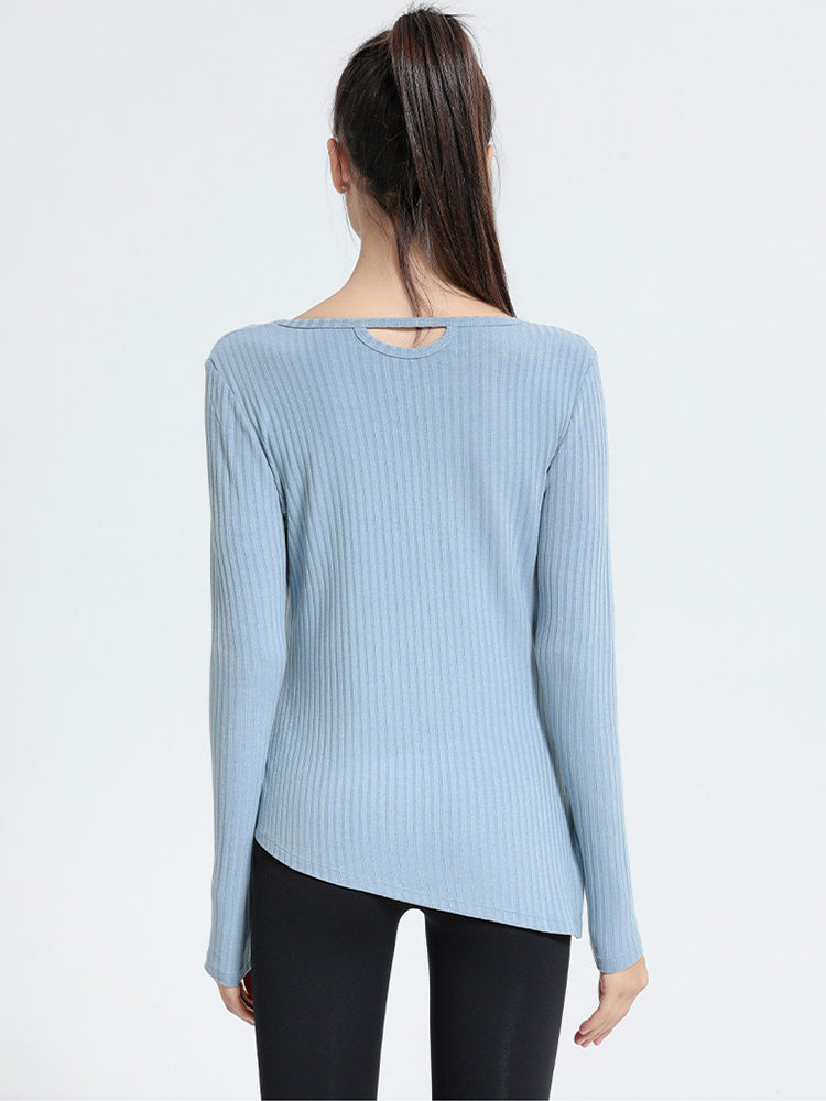 Women Long Sleeve Workout Shirts Slim Fit Ribbed Yoga Tops