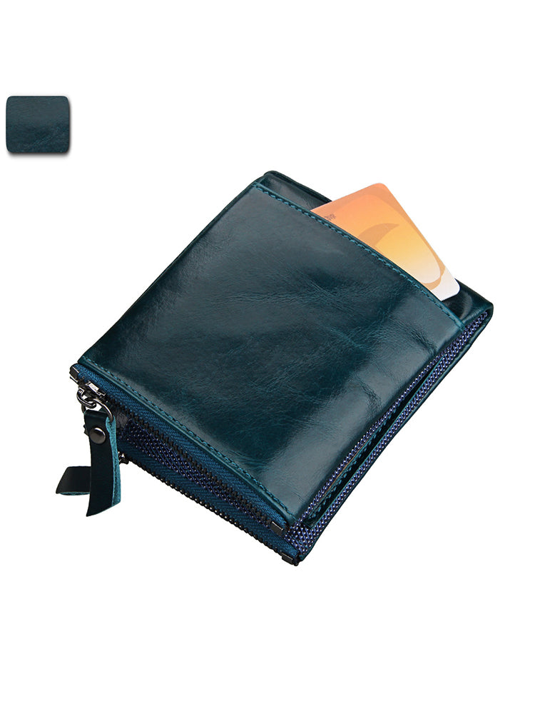 Zipper RFID Card Holders Anti-theft Zip Coin Pocket Bifold Wallets
