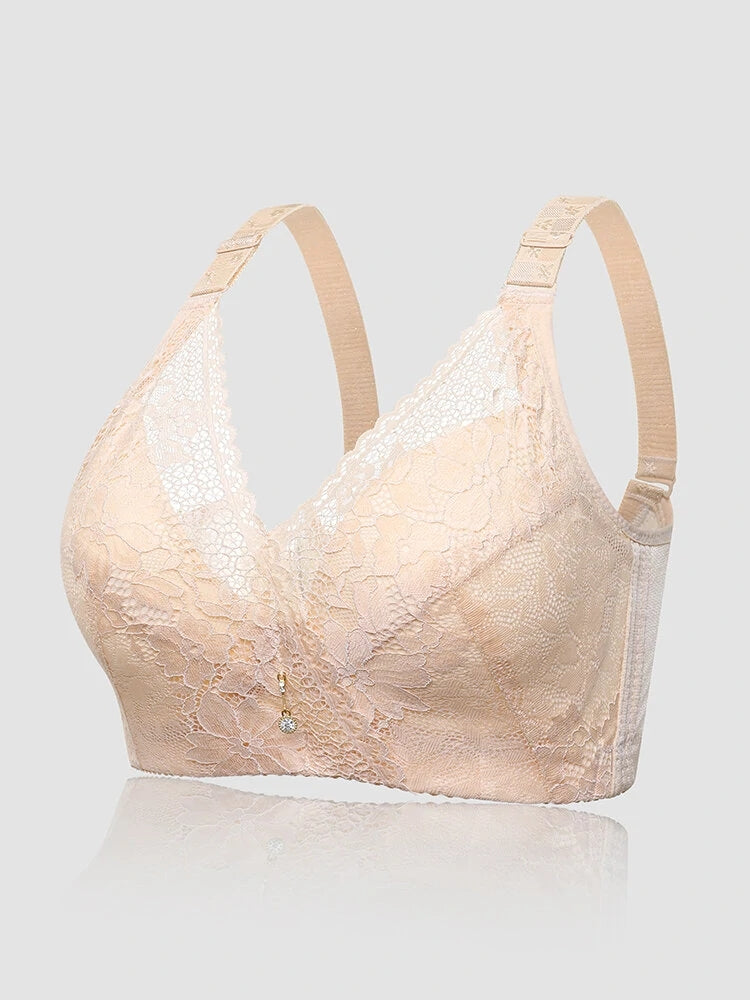 Floral Lace Trim Wireless Breathable Full Cup Soft Bras