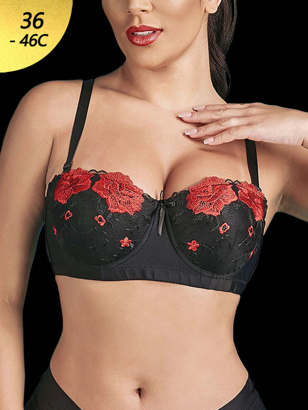 Women Flower Embroidery Breathable Underwire Bra