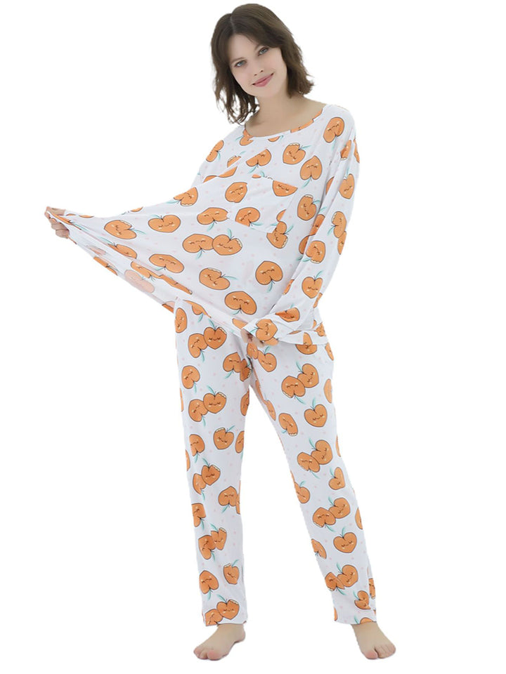 Women Plus Size Long Sleeve Printing Soft Pajamas Set