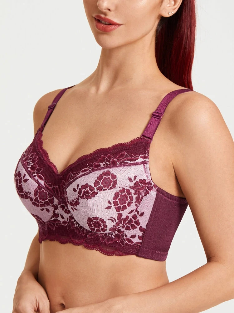 Breathable Lace Full Coverage Soft Wire Support Bra