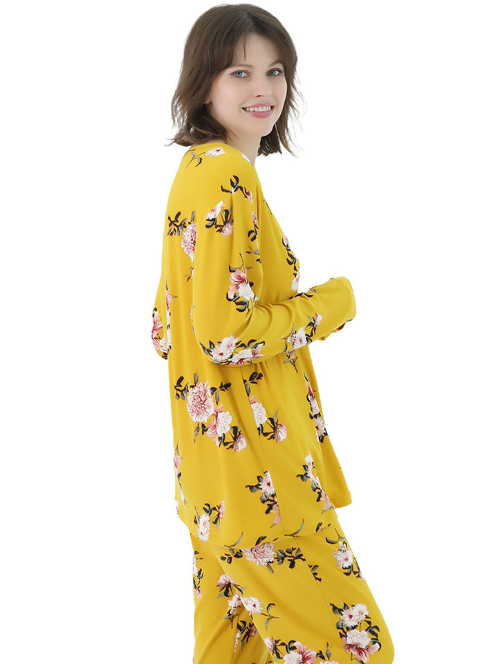 Women Plus Size Long Sleeve Printing Soft Pajamas Set