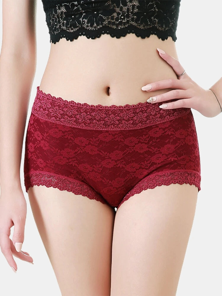 Women High Waist Cotton Lace Stretch Regular Briefs