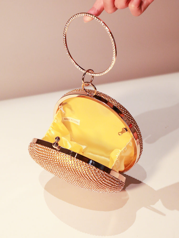 Round Purse Clutches Rhinestone Ring Handbag Crossbody Bag
