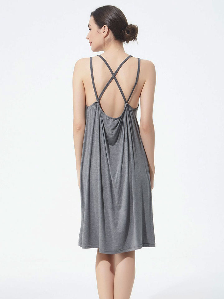 Plus Size Sexy Soft Modal Backless Nightgown Slip Dress