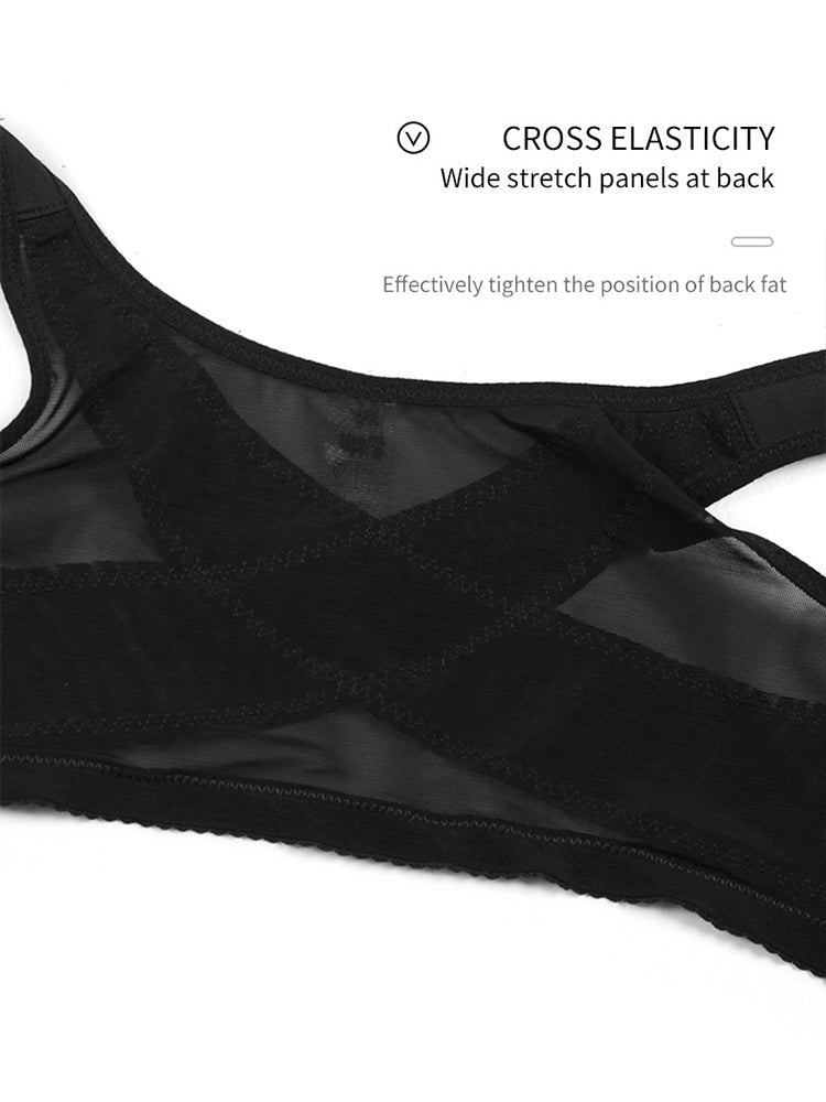 Lace Thin Front Closure Wire-free Back Support Posture Bra