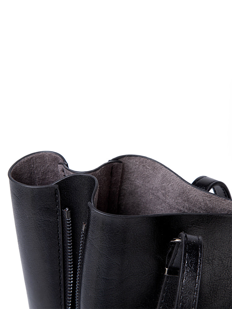 Solid Large Capacity Leisure Handbag Faux Leather Shoulder Tote Bag