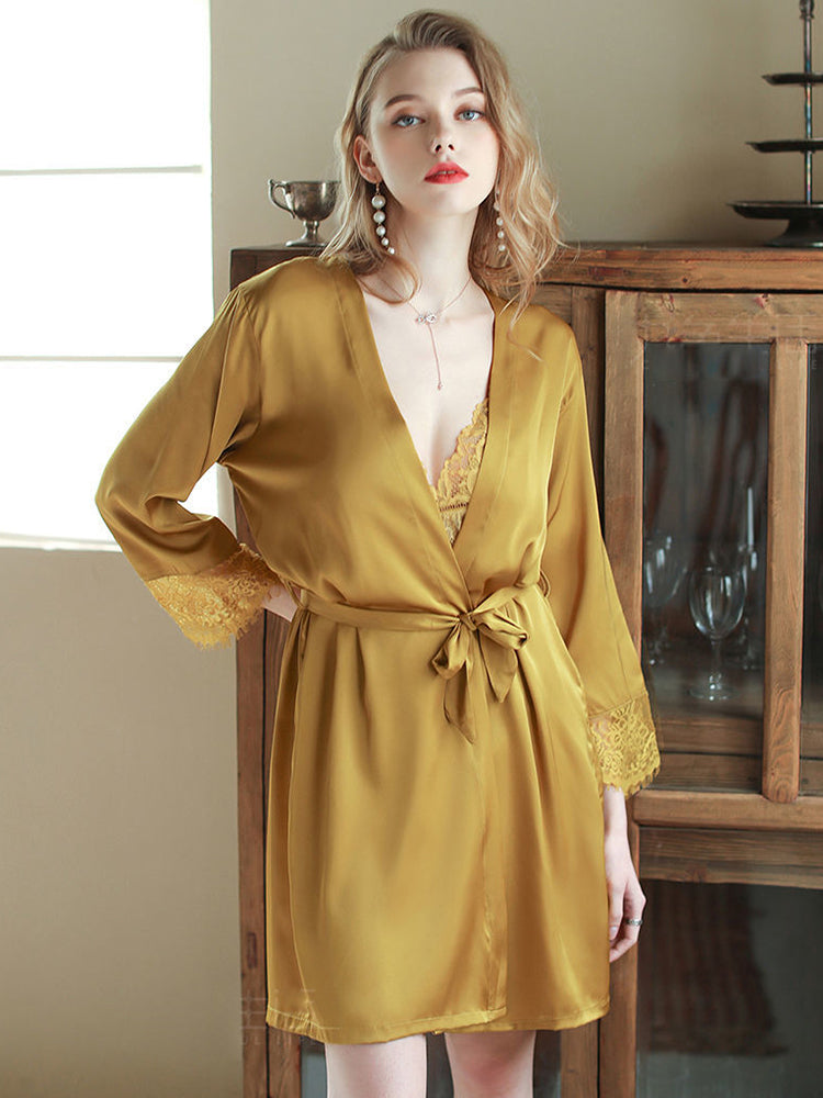 Women's Lace Chemise Soft Slip Sleepwear Babydoll with Robe