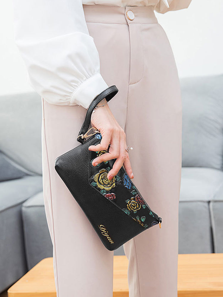 Women's PU Leather Floral Wallet Ladies Clutch Purse