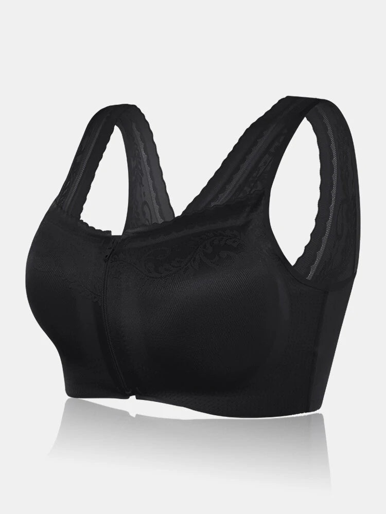 Wireless Zip Front Gather Wide Shoulder Straps Comfy Beauty Back Removable Paddings Bra