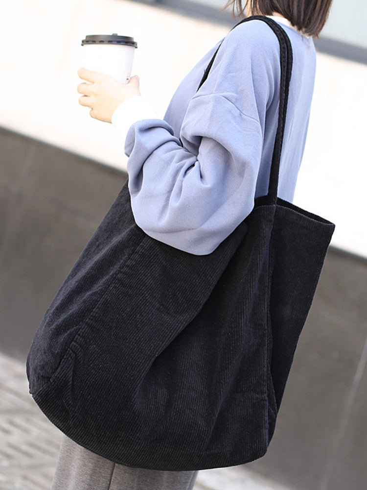 Corduroy Vintage Handbag Large-capacity Shopping Bag