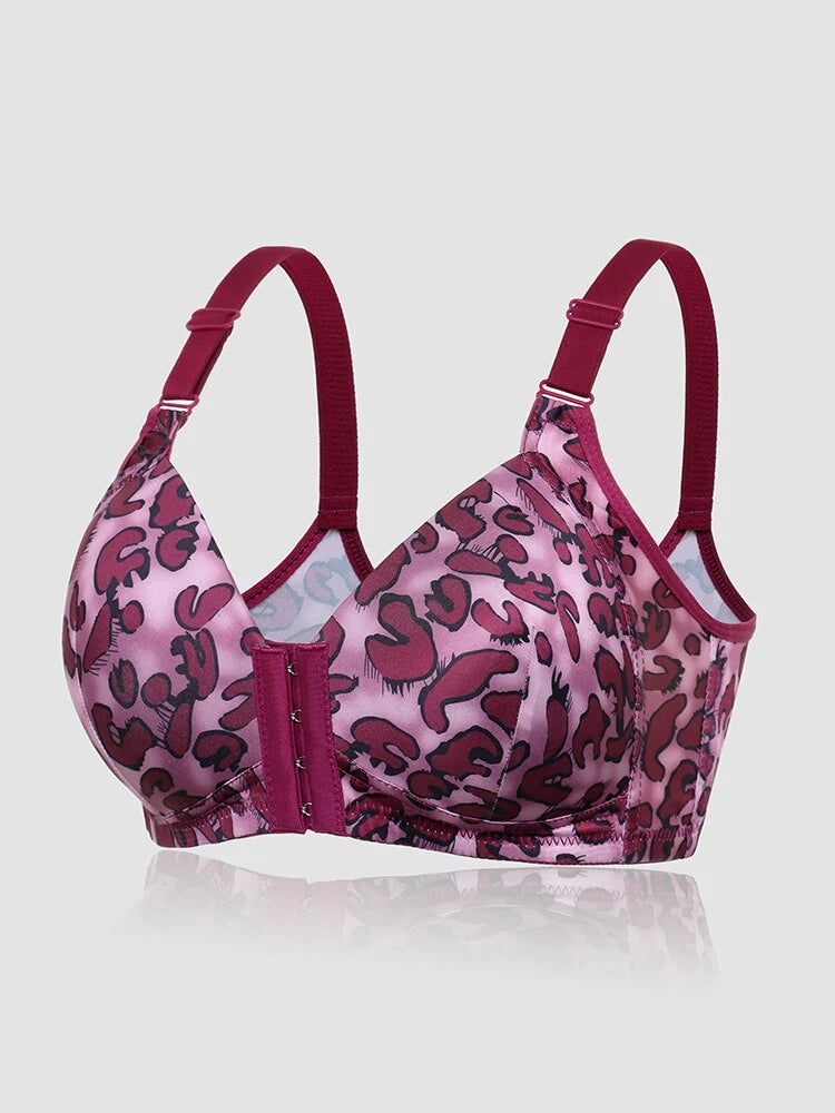 Leopard Front Closure Wireless Smooth Soft Breathable Bras