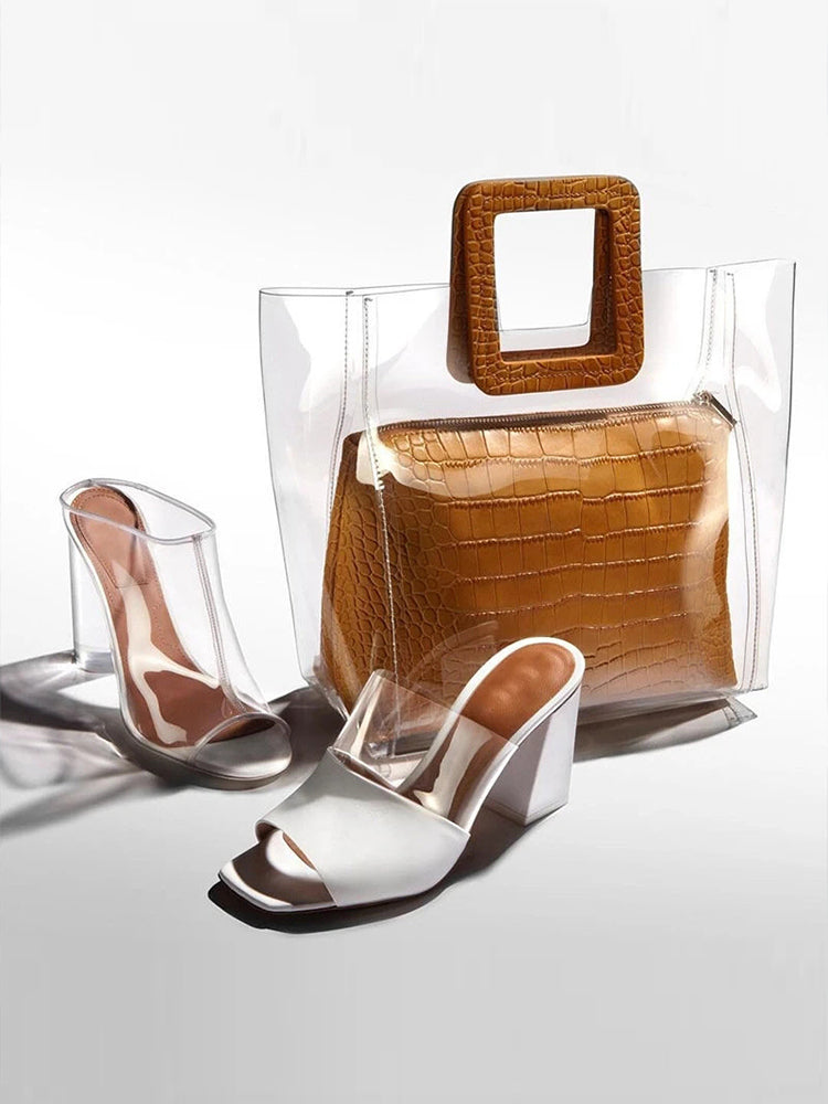 Women Clear Crocodile Pattern 2 Pieces Handbag