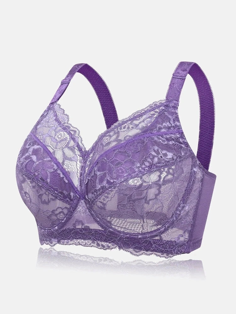 Lace Jacquard Underwire See Through Non Padded Bra