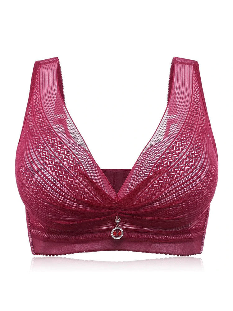 Sexy Deep Plunge Wide Straps Comfort Wireless Bra